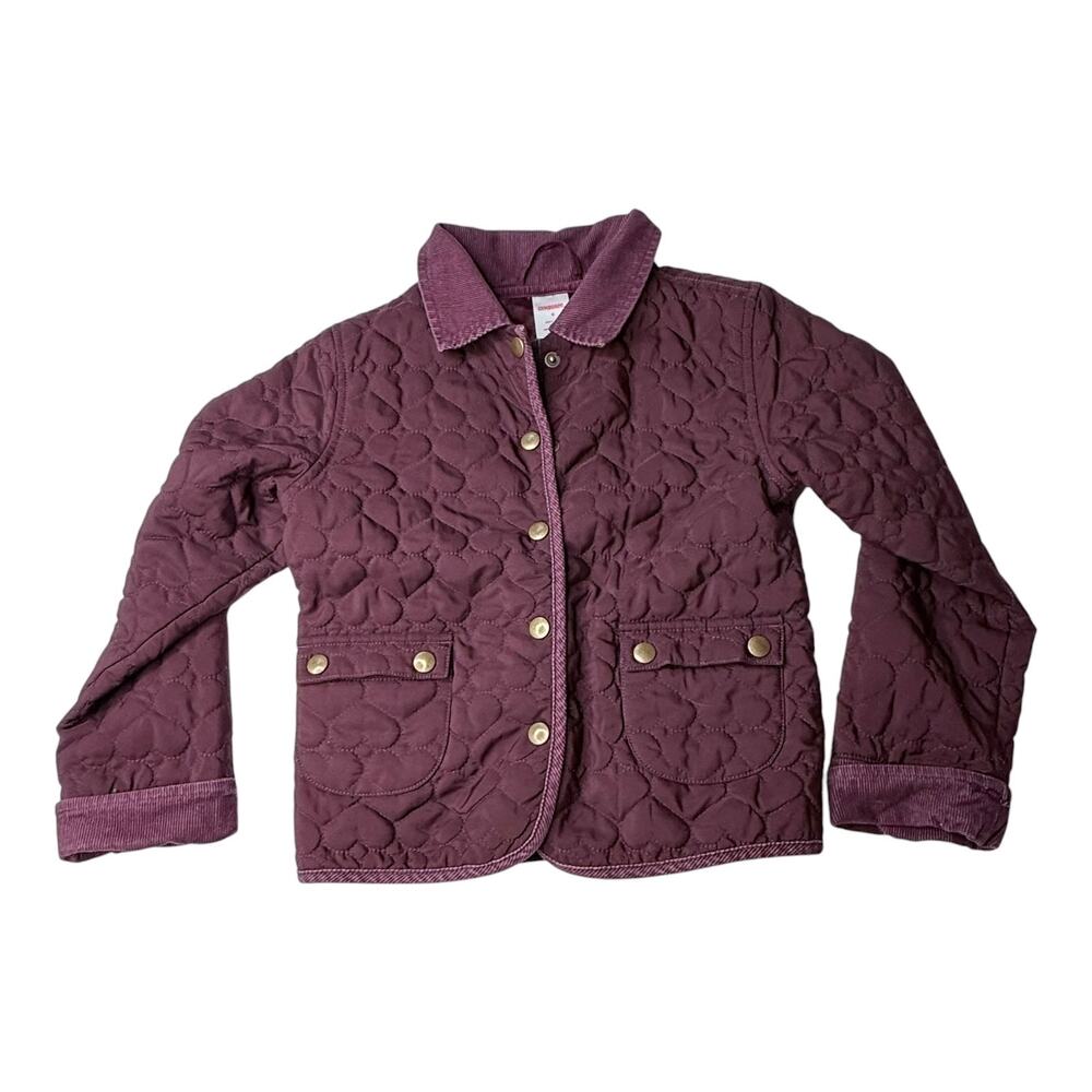 Gymboree Girls Fall Jacket Quilted Corduroy Trim Small Burgundy Snap Pockets
